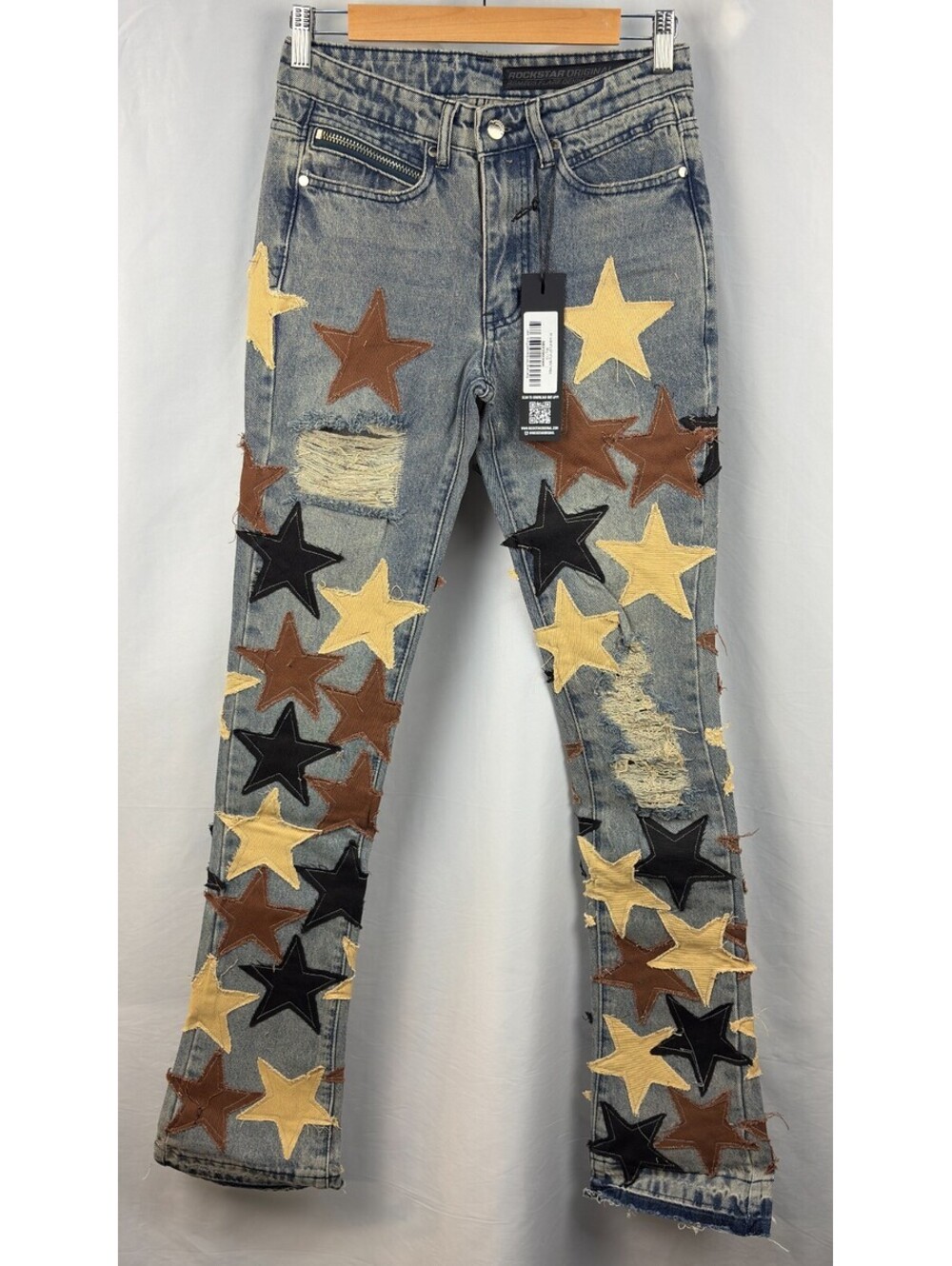 Rockstar Original Star Patchwork Stacked Flare Distressed Denim Size - Men's 30